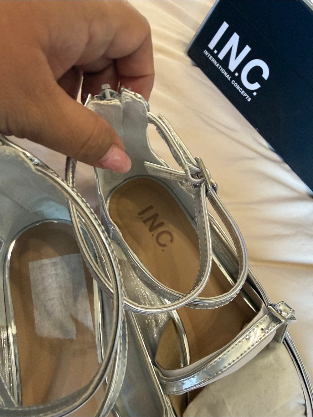 I.N.C. International Concepts Valanp Metallic Silver Pointed Triple-Strap Flat - Picture 9 of 11